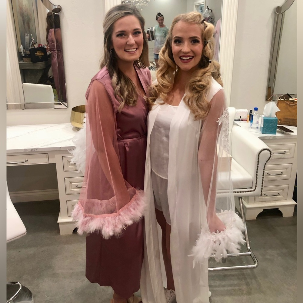 Dark fuchsia silky and lace long robe. (Bridesmaid Robe)